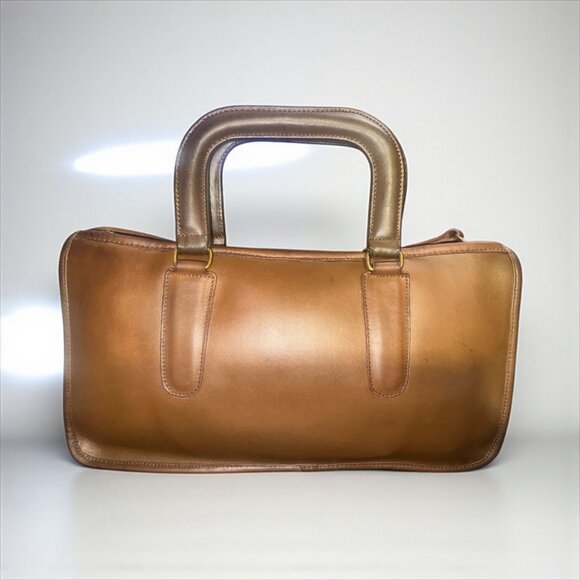VTG Coach Slim Compact Satchel 9425 Tabac Leather Brass Early 80s NYC Made Bag - Picture 2 of 8